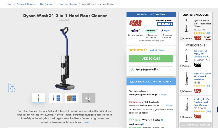 The Good Guys: Dyson WashG1 2-in-1 Hard Floor Cleaner – $599